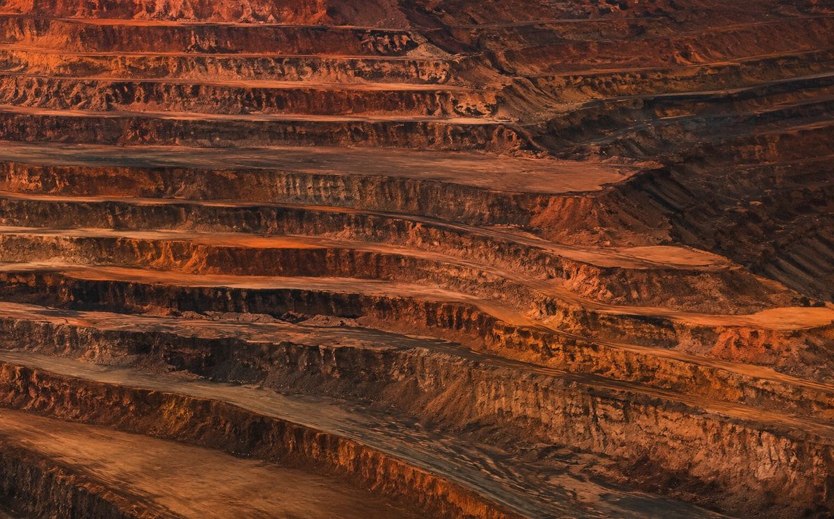 Terraced open-pit mining excavation